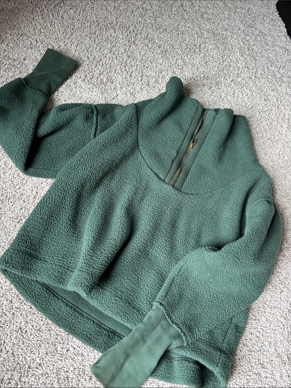 Free People Green Teddy Jacket Half-Zip